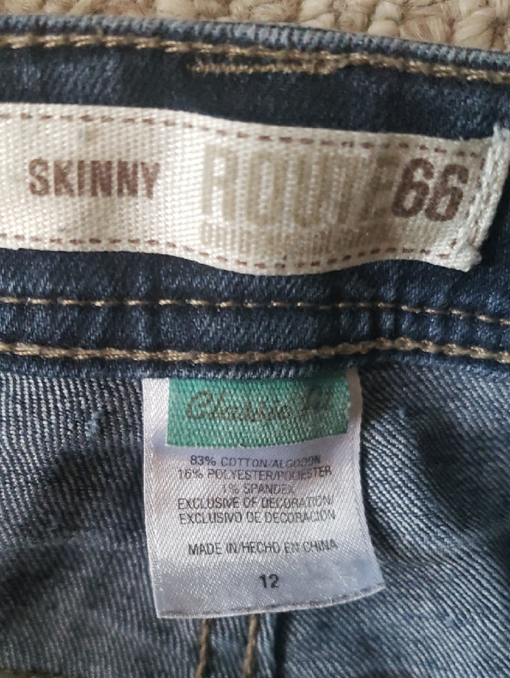 Route 66 Skinny Jeans in Blue with Tan Stitching - Picture 2 of 7